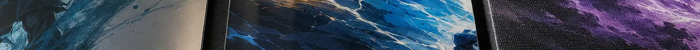 Signed metal, acrylic, and canvas wall art surfaces compared