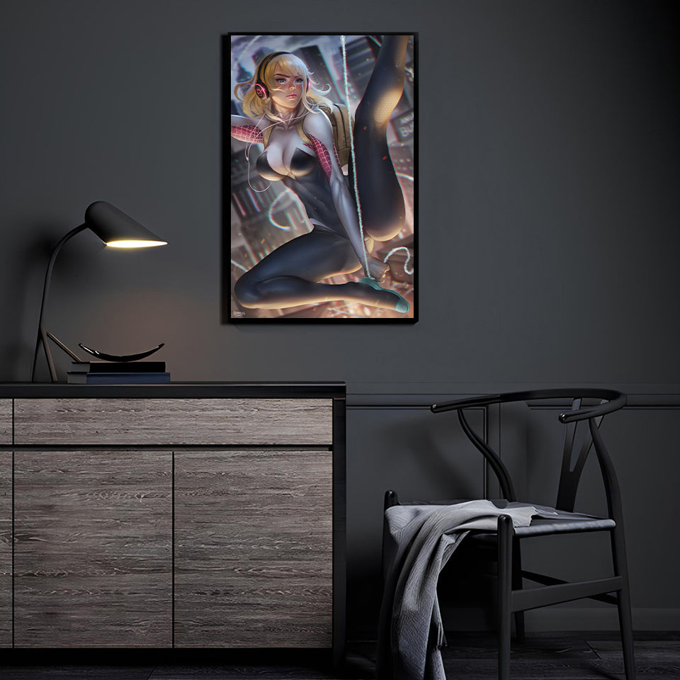 City Sky Gwen Wall Art Room Mockup – Spider-Gwen by Nopeys