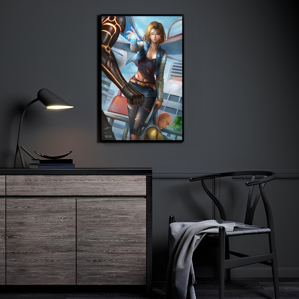 One Punch Man Vs Android 18 Wall Art