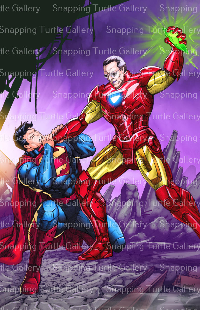 "Legacy Clash – Stan Lee vs Superman Wall Art on canvas, acrylic, and metal – Stan Lee facing off with Superman in a comic-style standoff."