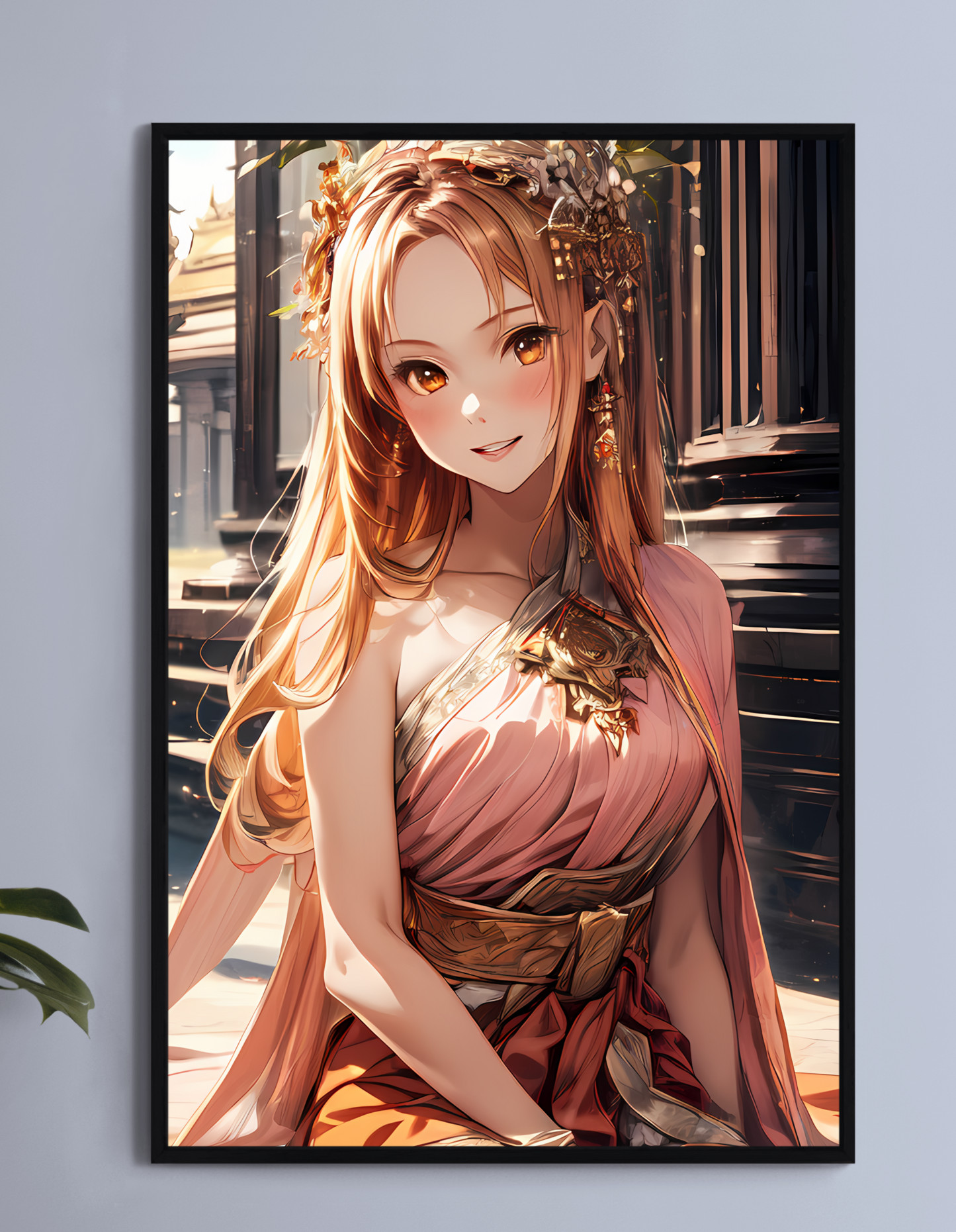 Asuna Yuuki SAO Wall Art on canvas, acrylic, and metal – front view featuring a detailed anime portrait of Asuna in a pink dress.