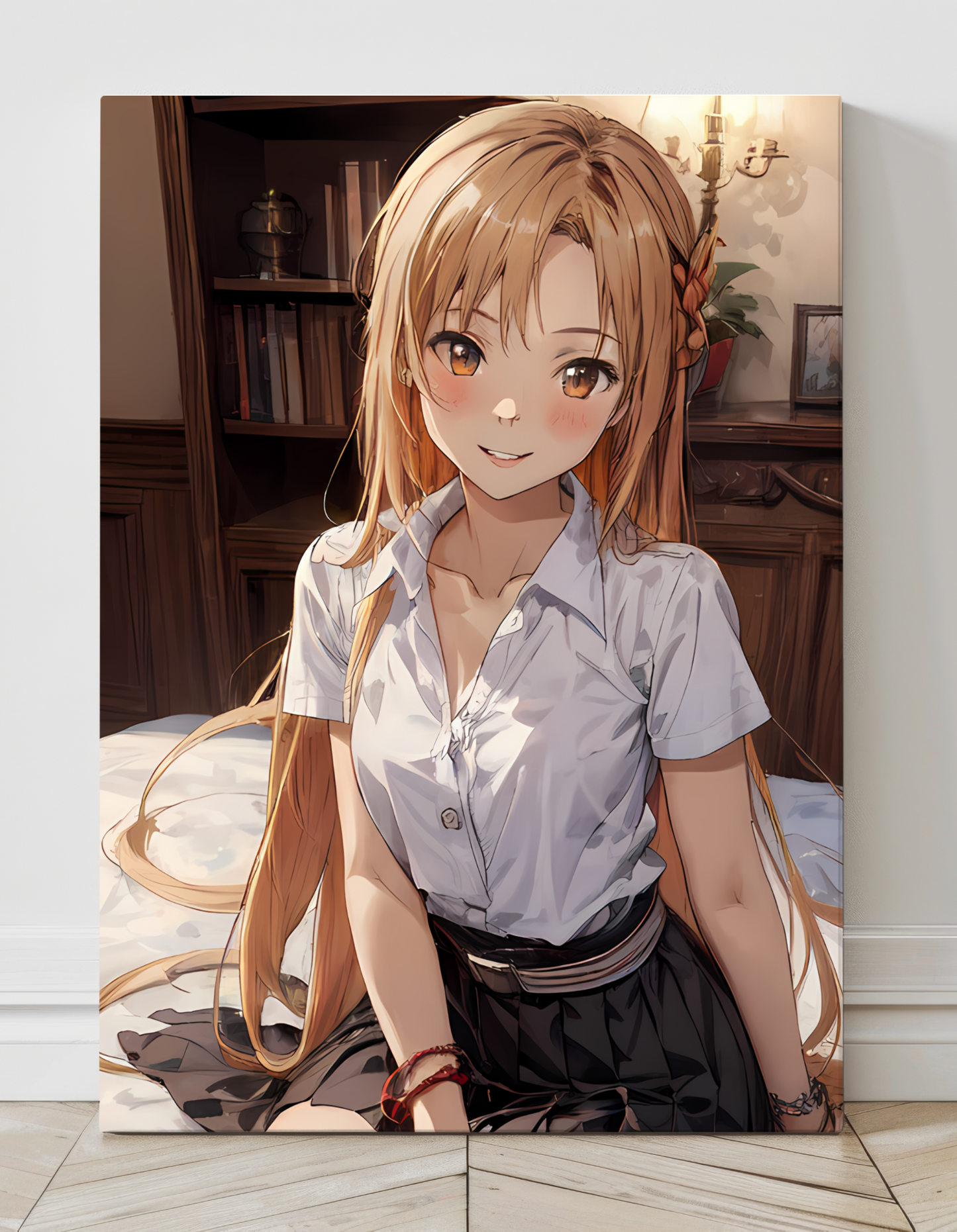 Asuna Yuuki Sword Art Online Wall Art on canvas, acrylic, and metal – front view featuring a detailed anime portrait of Asuna in her schoolgirl attire.