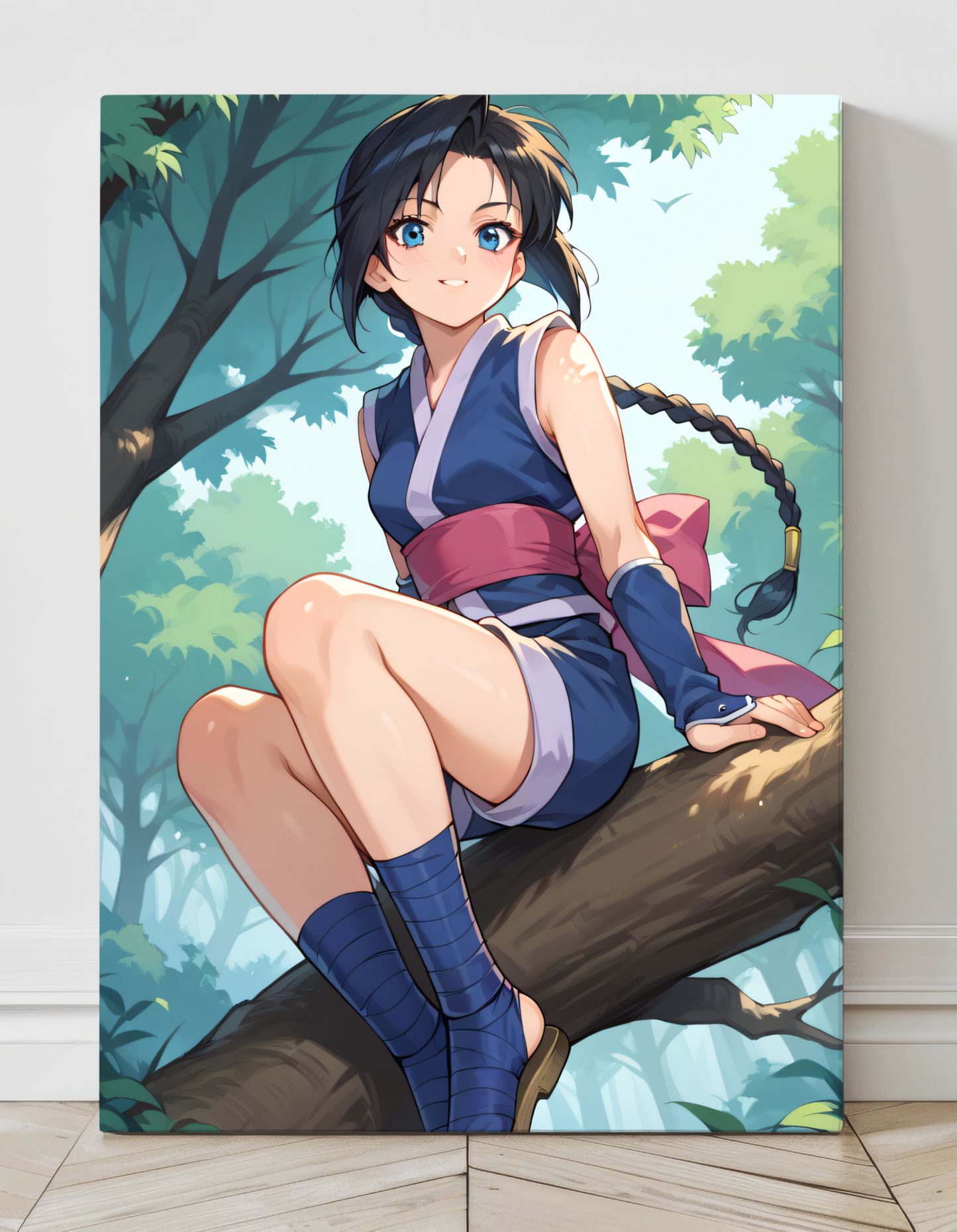 Makimachi Misao Rurouni Kenshin Wall Art on canvas, acrylic, and metal – front view featuring a detailed anime portrait of Misao in her traditional kunoichi attire.
