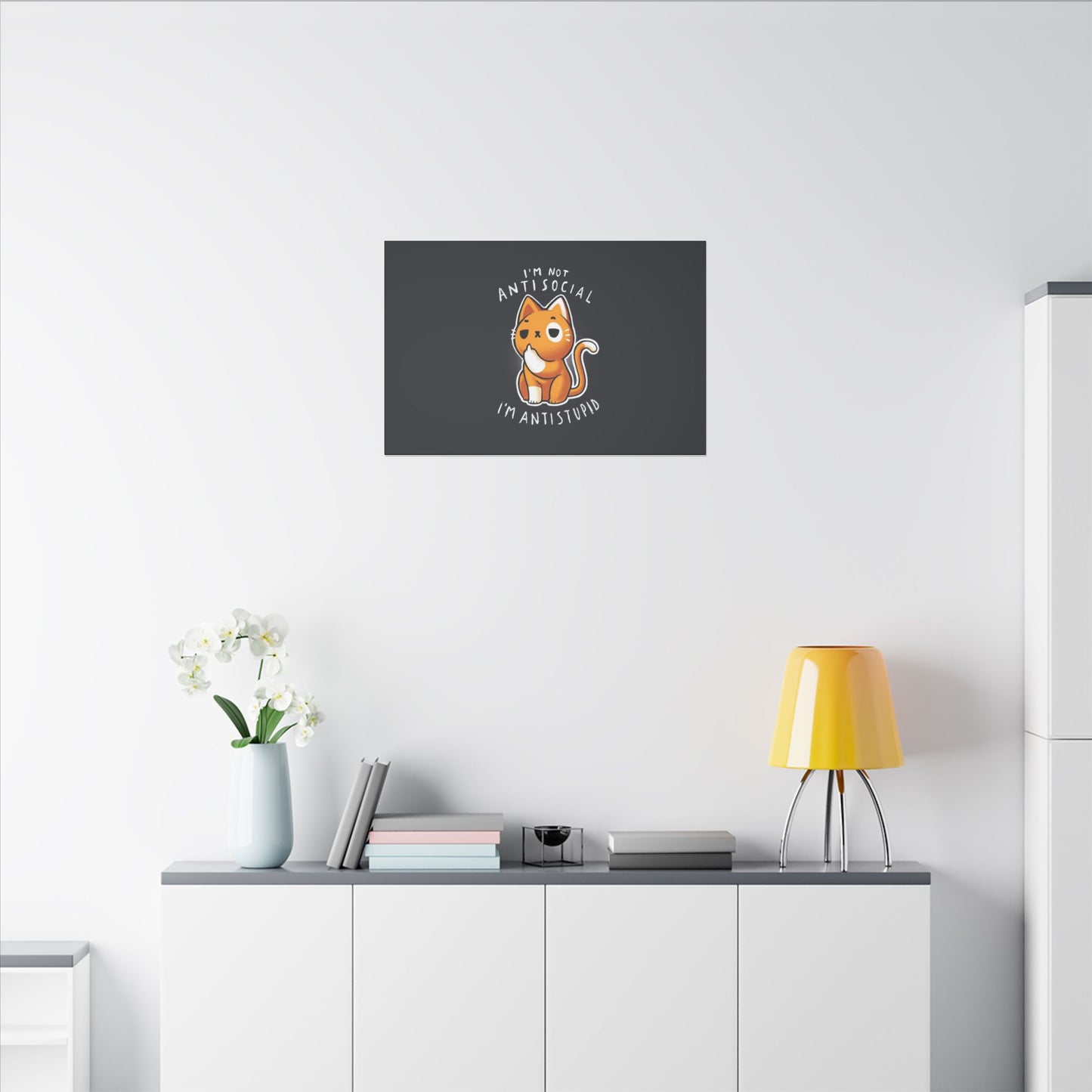 "I'm Not Anti Social, I'm Anti Stupid Wall Art on premium canvas, acrylic, and metal – front view with bold typography"