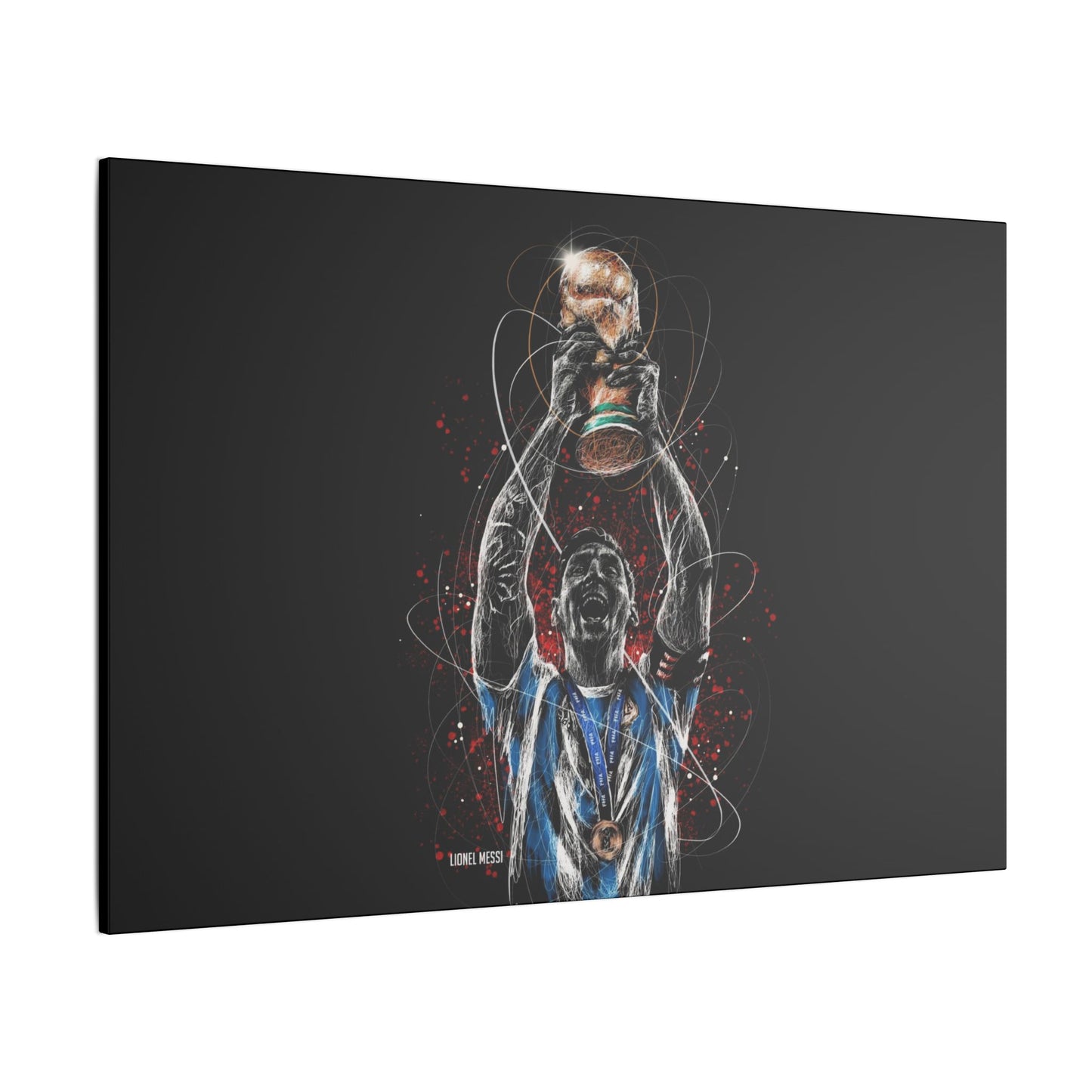 "Lionel Messi Wall Art on premium canvas, acrylic, and metal – front view featuring iconic football legend Lionel Messi"