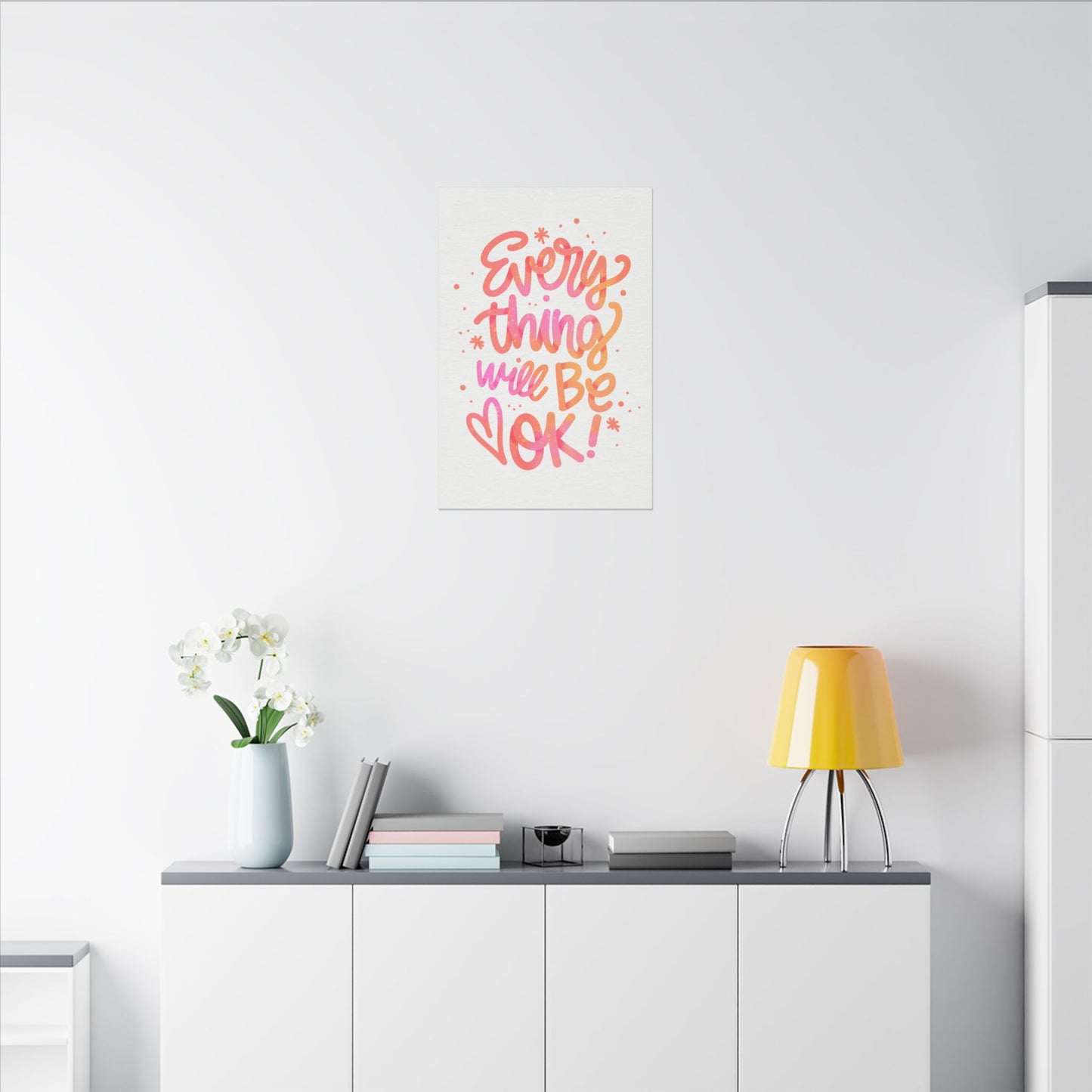 "Everything Will Be OK Inspirational Wall Art on premium canvas, acrylic, and metal – front view"