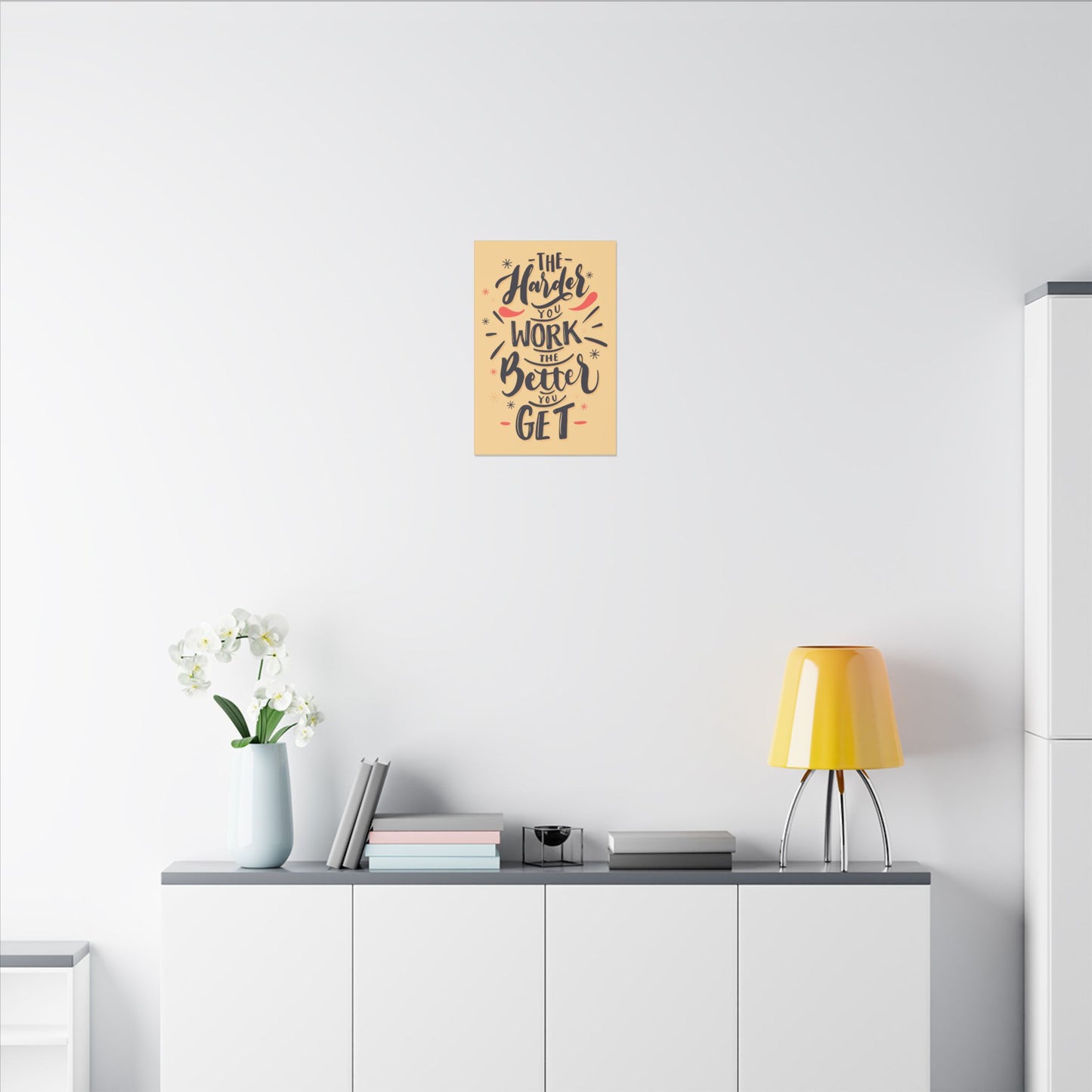 "The Harder You Work, The Better You Get Motivational Wall Art on premium canvas, acrylic, and metal – front view"