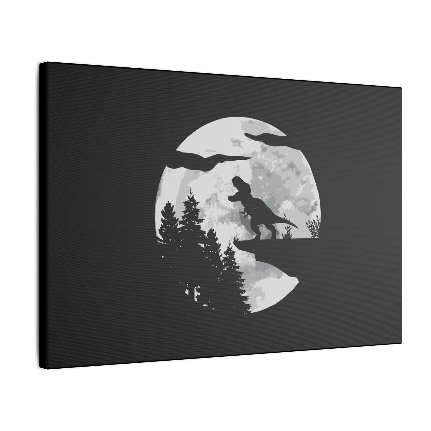 "T-Rex Silhouette Wall Art on premium canvas, acrylic, and metal – front view featuring a bold T-Rex silhouette"