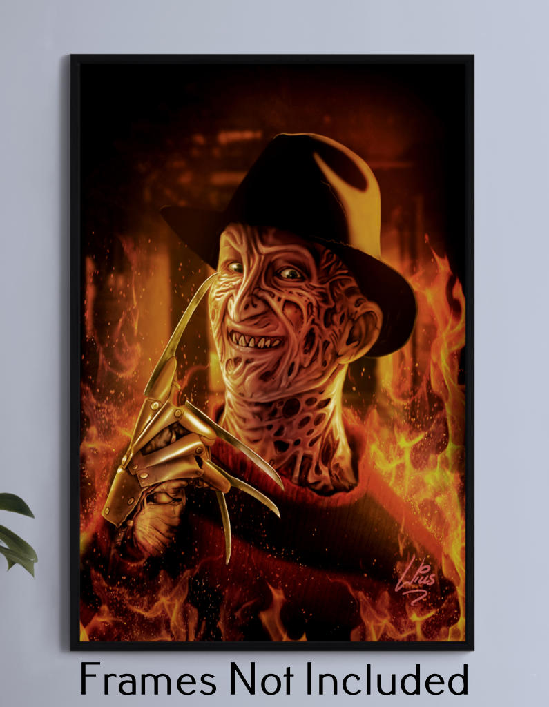 "Dream Reaper – Freddy Krueger Wall Art on canvas, acrylic, and metal – Freddy with clawed glove and fedora in a dark, ominous scene."