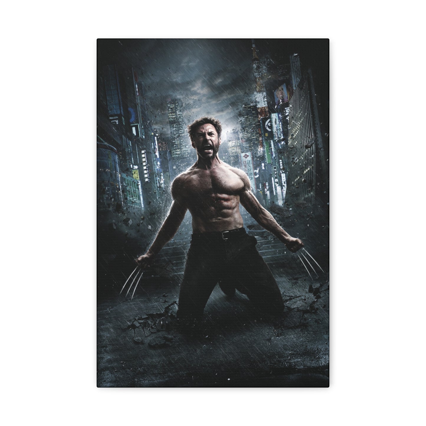 "Logan Legacy – Hugh Jackman as Wolverine Wall Art on canvas, acrylic, and metal – front view featuring a powerful portrait of Hugh Jackman as Logan."