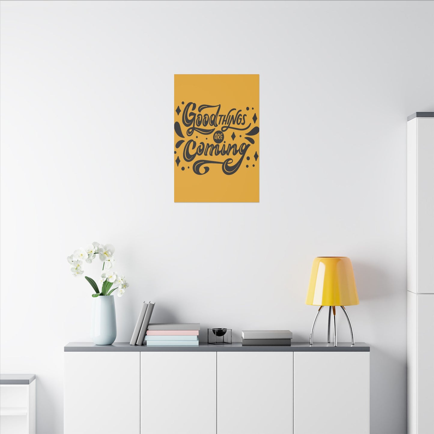 Good Things Are Coming Inspirational Wall Art on premium canvas, acrylic, and metal – front view
