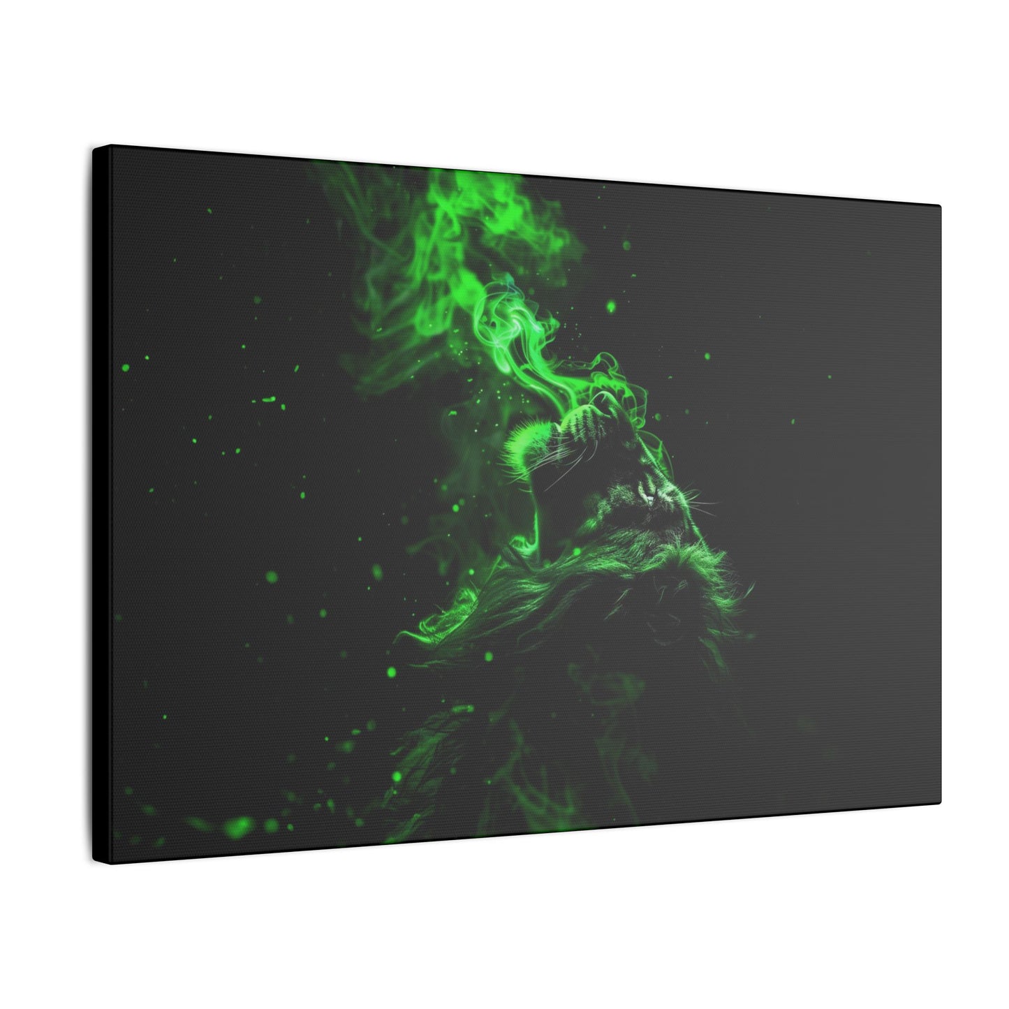 "Lion Breathing Smoke Wall Art on premium canvas, acrylic, and metal – front view"