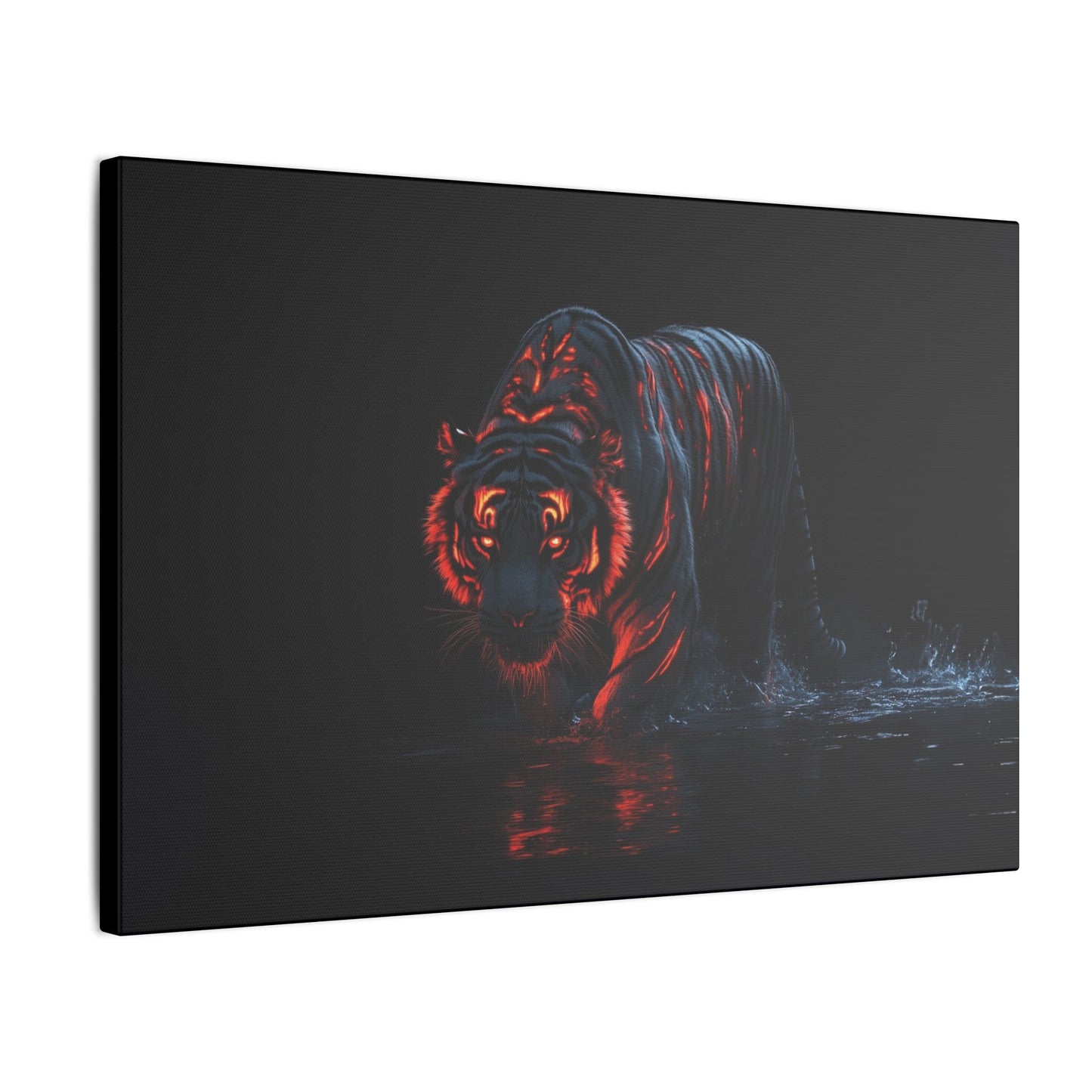 "Tiger with Glowing Red Stripes Wall Art on premium canvas, acrylic, and metal – front view featuring a majestic tiger with vibrant red stripes"