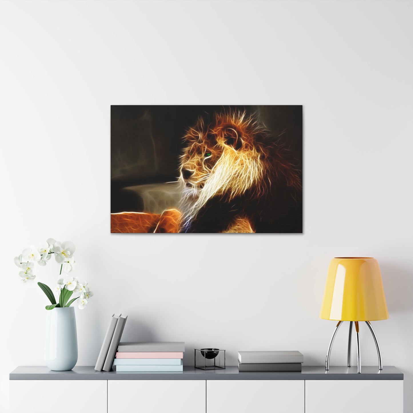 "Close-up view of Prismatic King – Multicolored Lion Wall Art showcasing bold, blended colors and intricate fur details."