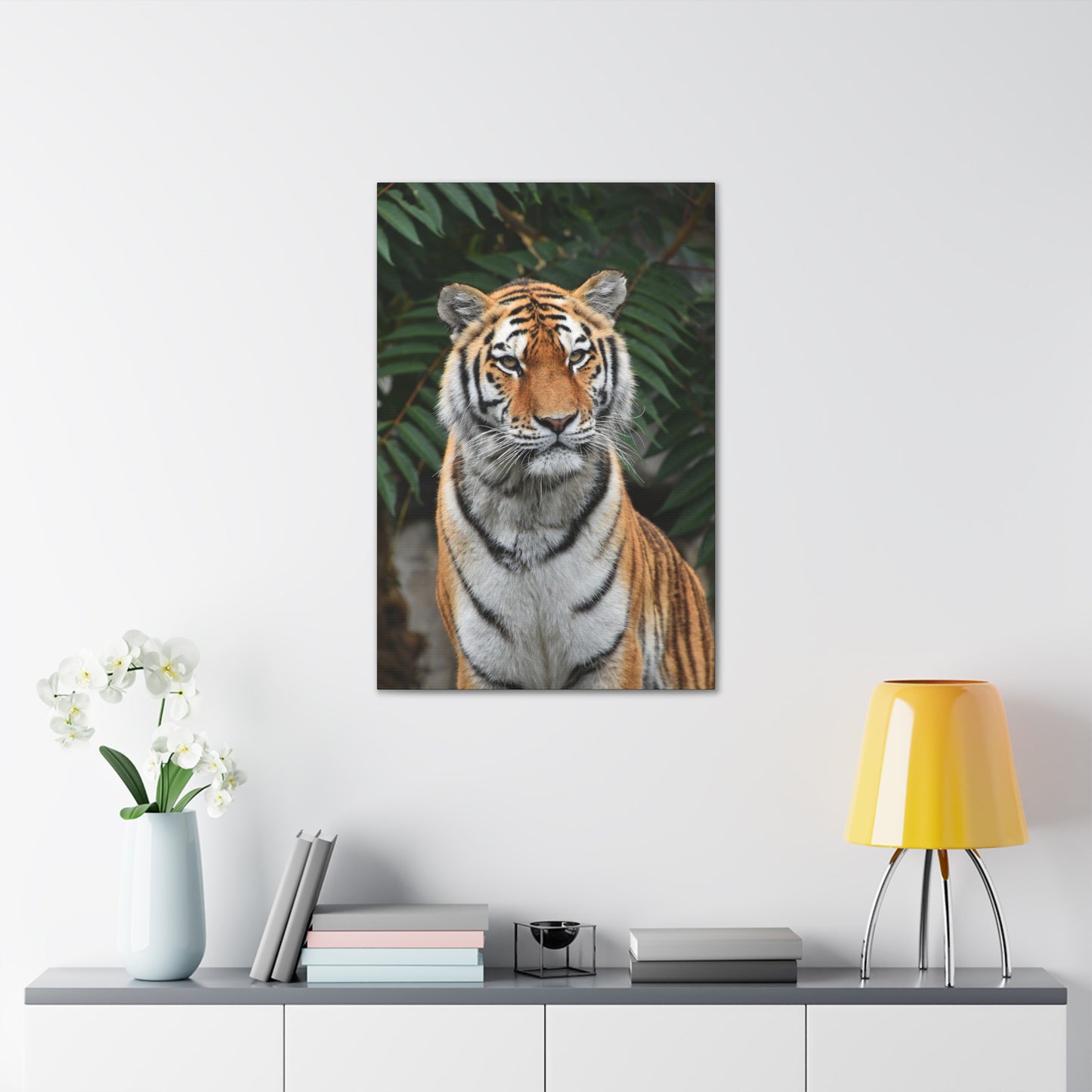 "Regal Stride – Prideful Tiger Wall Art on canvas, acrylic, and metal – front view featuring a tiger in a confident and commanding stance."