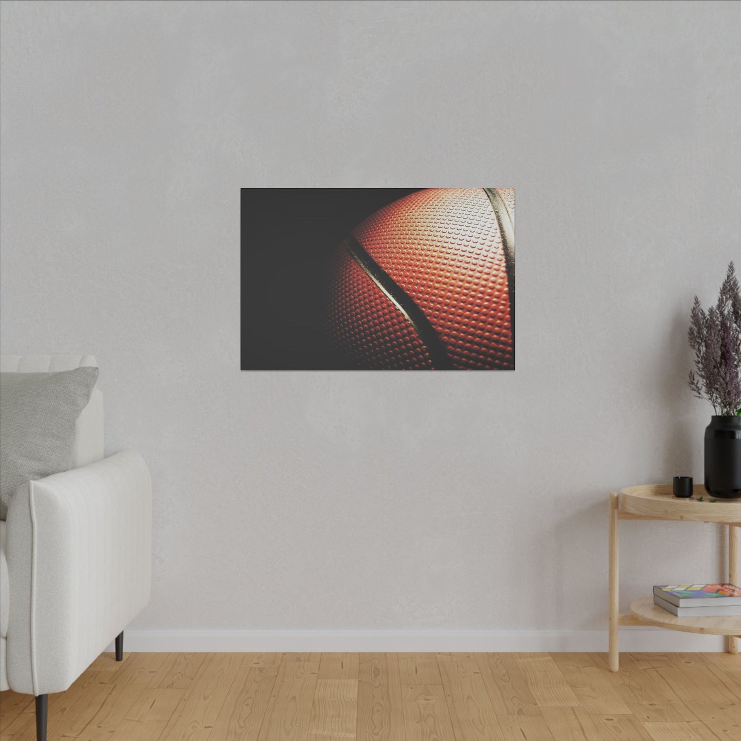 "Basketball Art Print on premium canvas, acrylic, and metal – front view showcasing dynamic sports imagery"