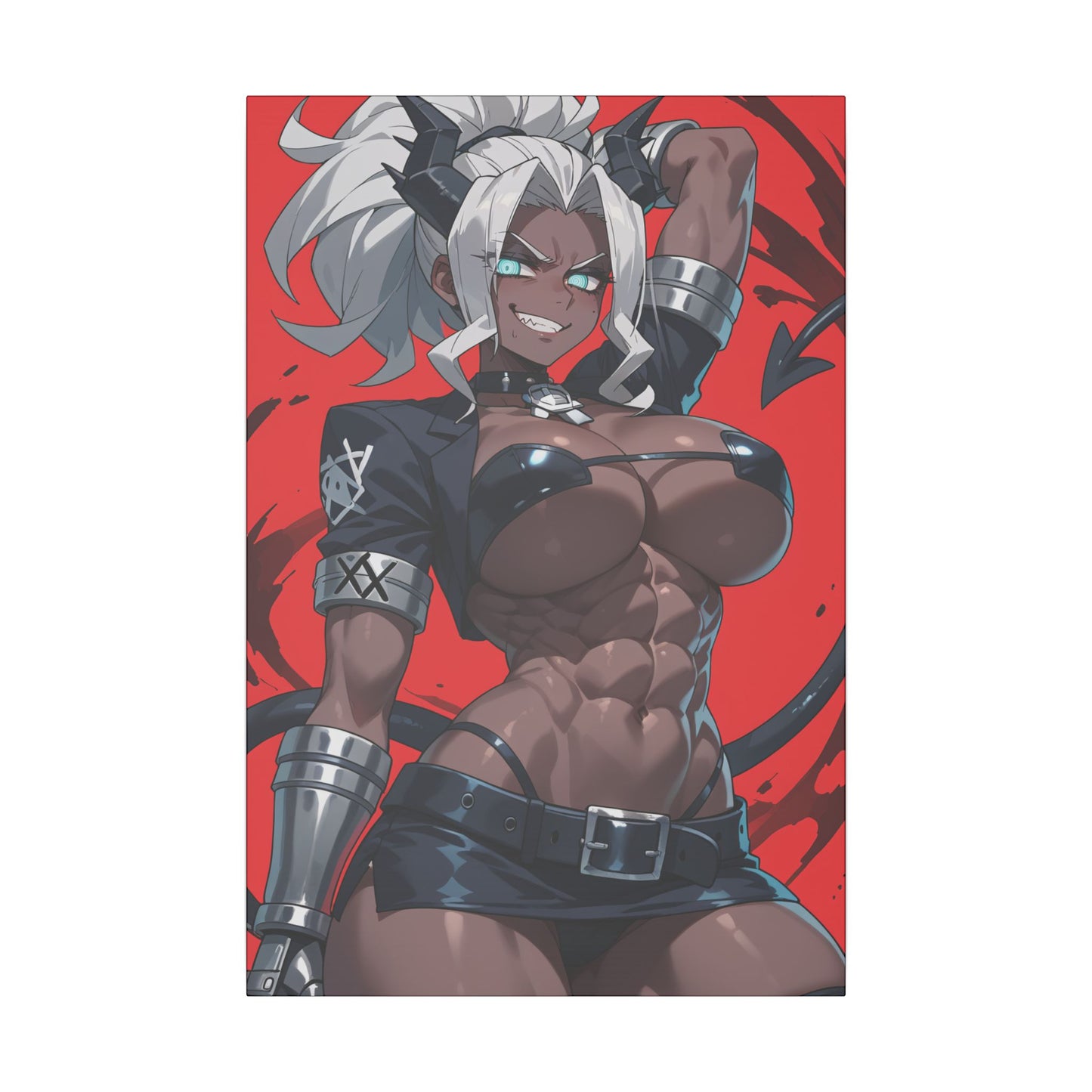Helltaker Wall Art on premium canvas, acrylic, and metal – front view featuring the main character from Helltaker