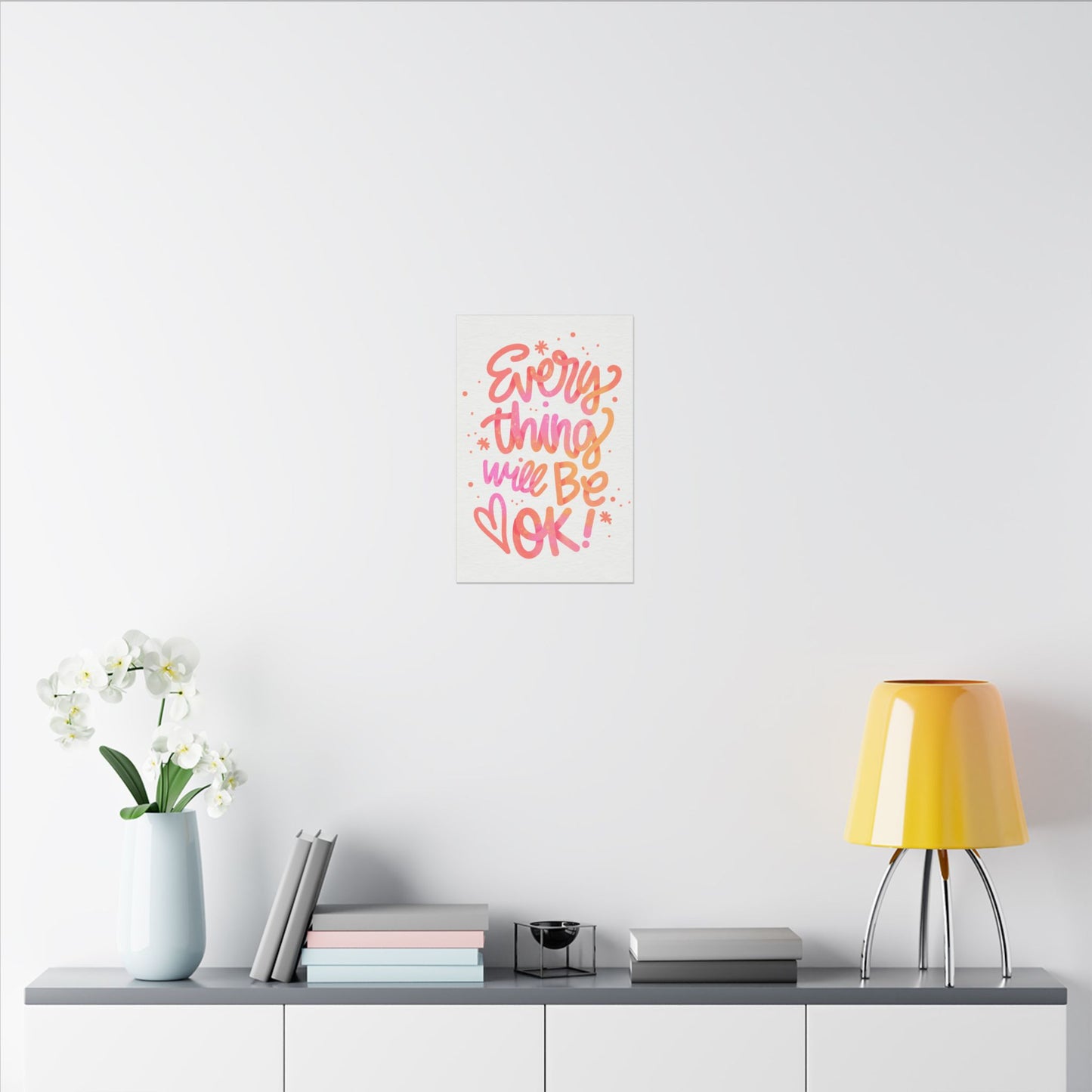 "Everything Will Be OK Inspirational Wall Art on premium canvas, acrylic, and metal – front view"