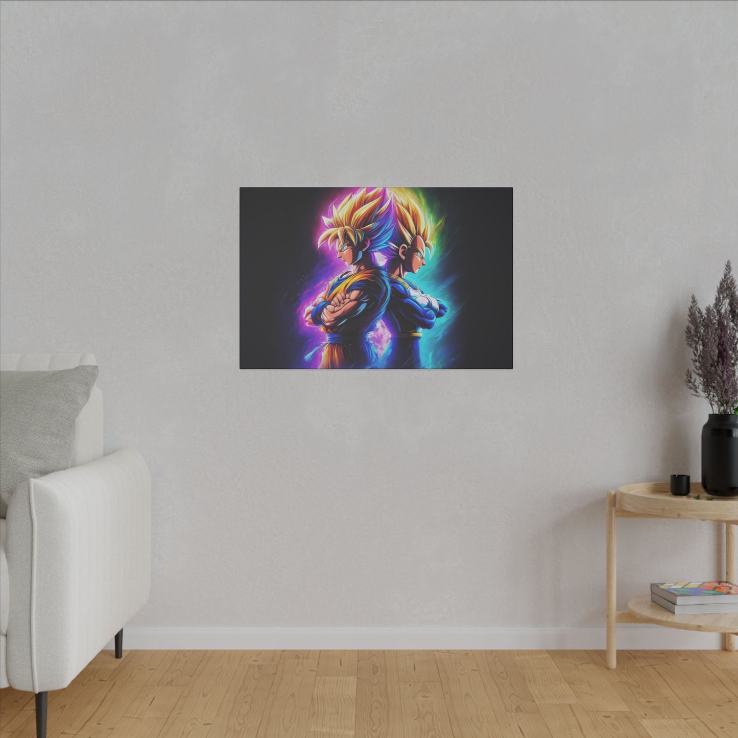 "Got Your Back – Goku & Vegeta Wall Art on premium canvas, acrylic, and metal – front view featuring Goku and Vegeta back-to-back"