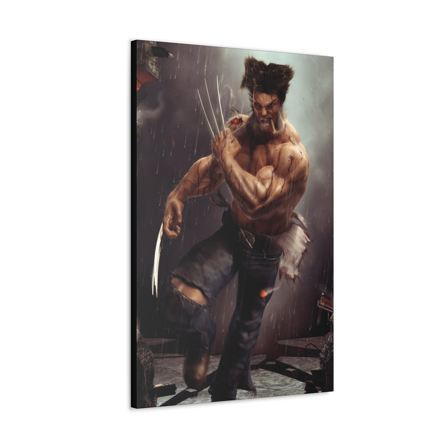 "Berserker Unchained – Wolverine Cutting Loose Wall Art on canvas, acrylic, and metal – front view featuring Wolverine mid-slash, claws extended in full rage."