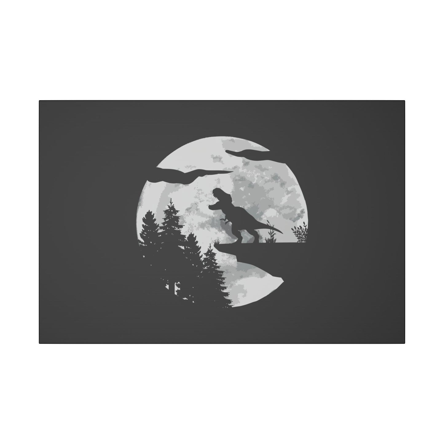 "T-Rex Silhouette Wall Art on premium canvas, acrylic, and metal – front view featuring a bold T-Rex silhouette"