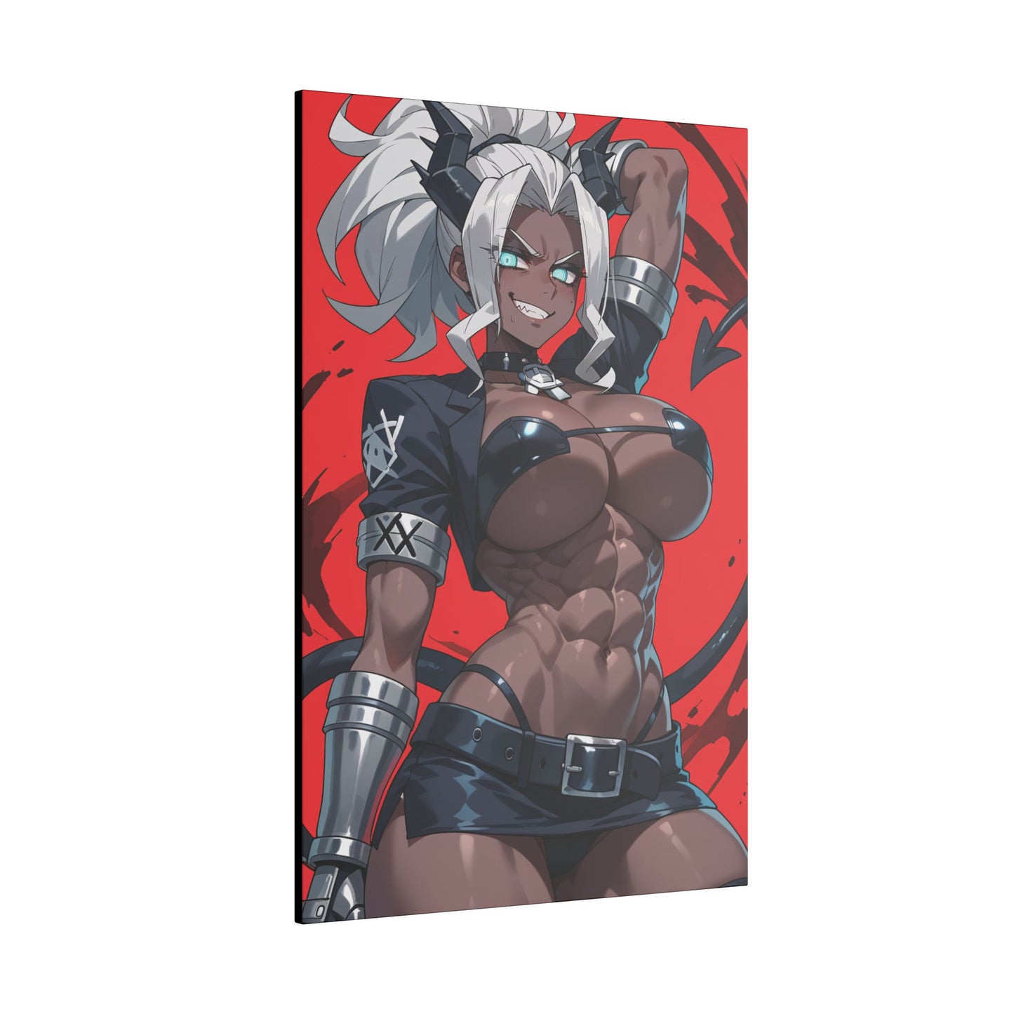 Helltaker Wall Art on premium canvas, acrylic, and metal – front view featuring the main character from Helltaker