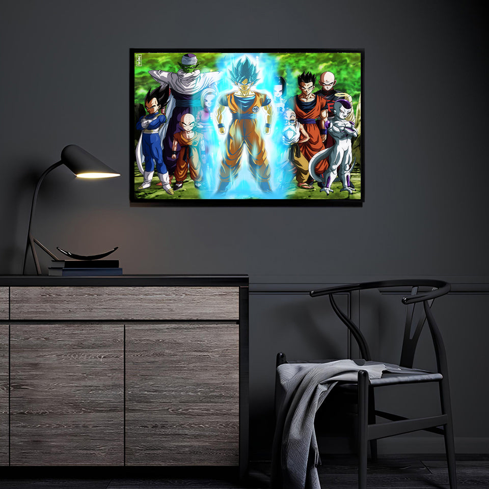 Ten-character Dragon Ball team lineup featuring Goku and allies – Print