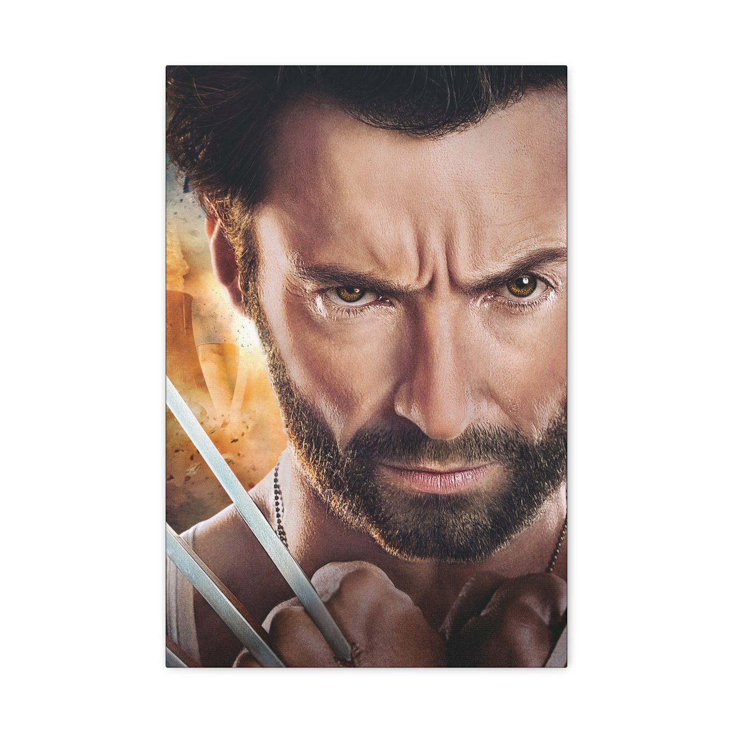 "Weapon X – Hugh Jackman Wolverine Claw Wall Art on canvas, acrylic, and metal – front view featuring Hugh Jackman as Wolverine with one claw extended in battle stance."