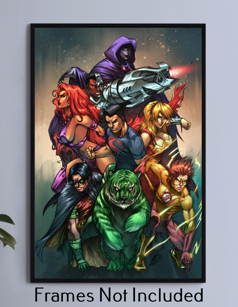 teen titans group poster print 11x17 with full hero lineup
