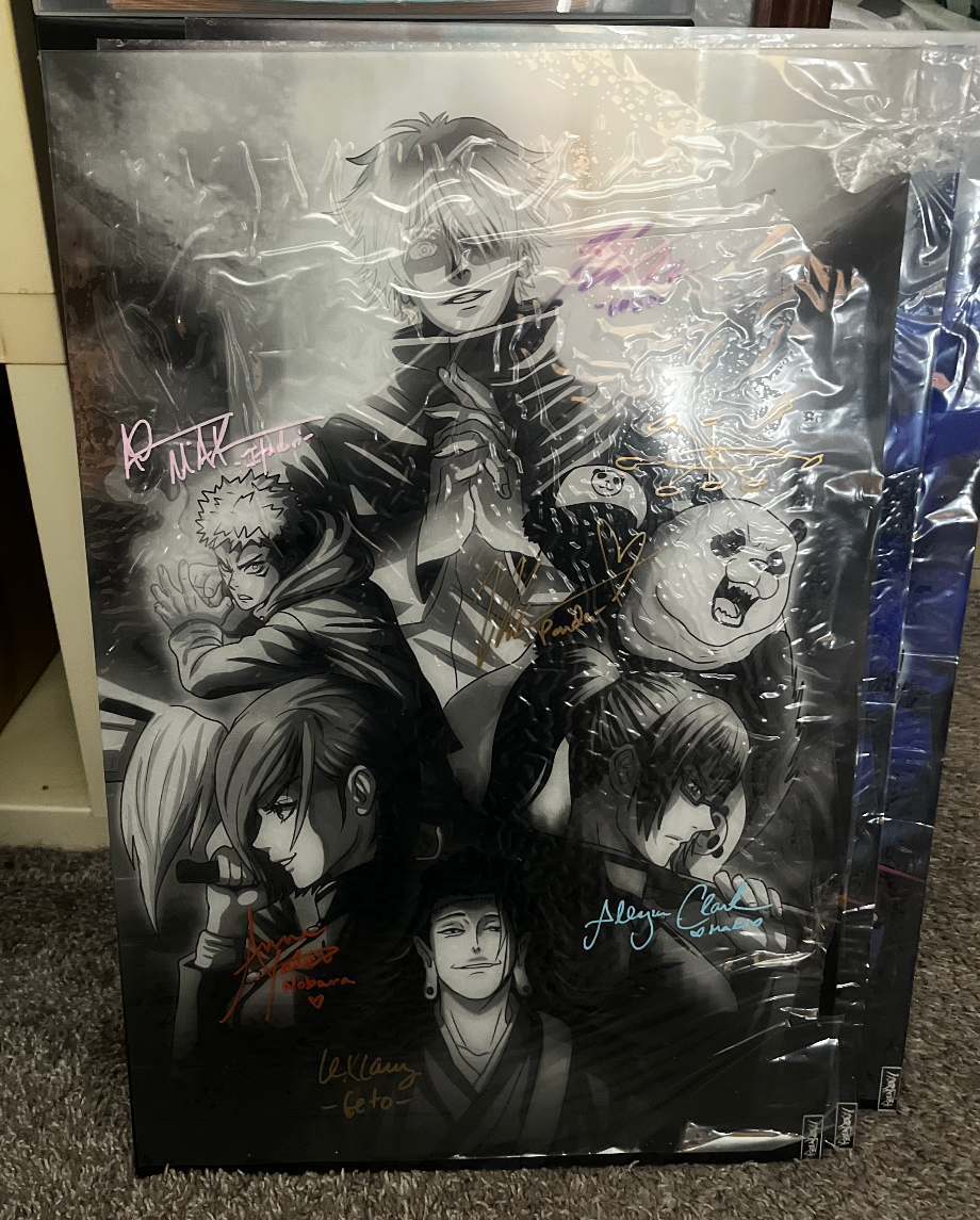 Grey tone Jujitsu Kaizen Sign 16X24 Acrylic Print Signed By American Jujutsu Kaisen Voice Actors