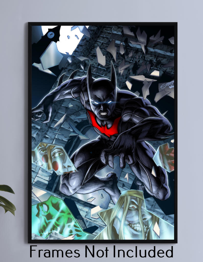 Neo-Gotham Dark Knight 11x17 art print featuring a futuristic hero mid-leap