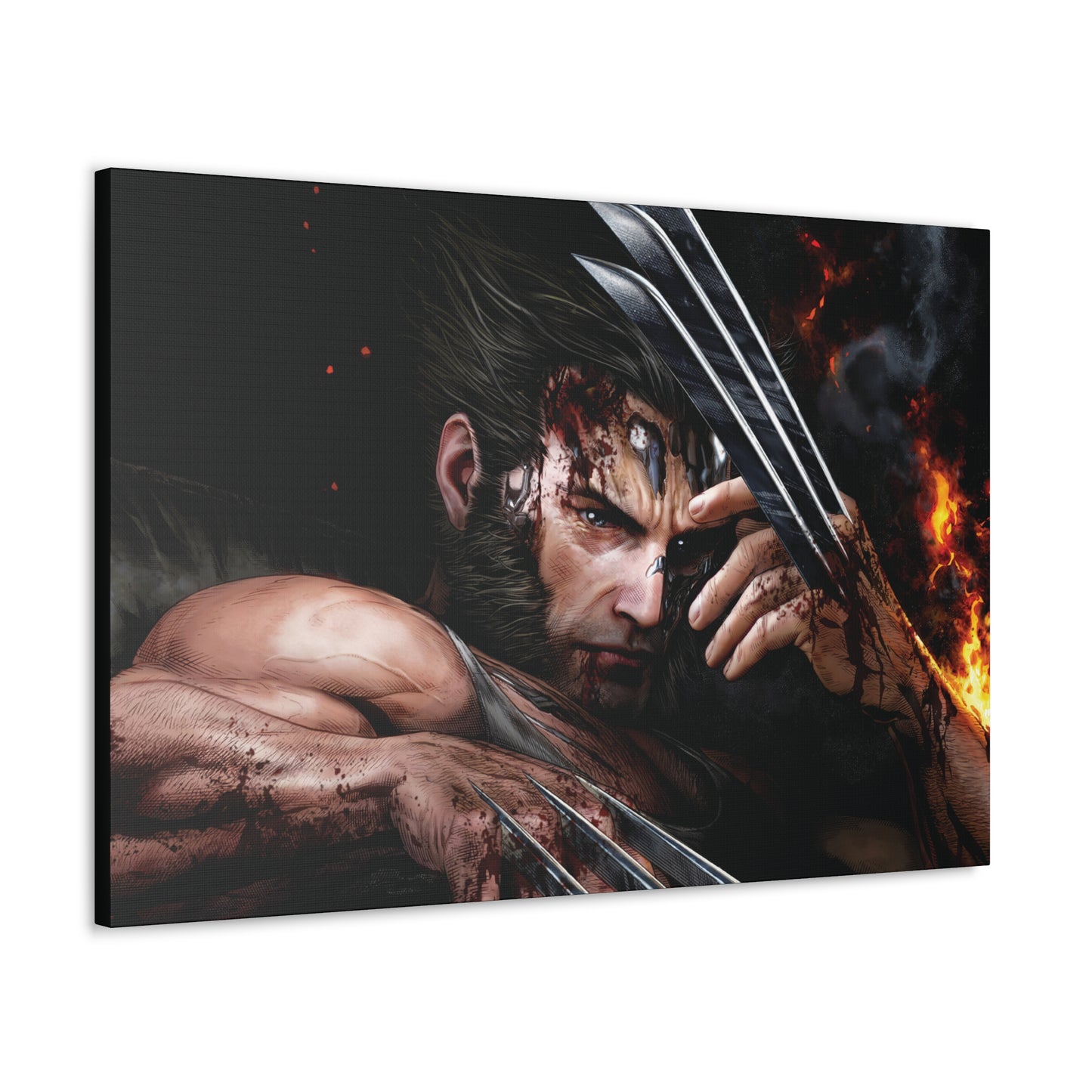 "Adamantium Fury – Wolverine with Claws Out Wall Art on canvas, acrylic, and metal – front view featuring Wolverine in a powerful battle-ready pose with claws extended."