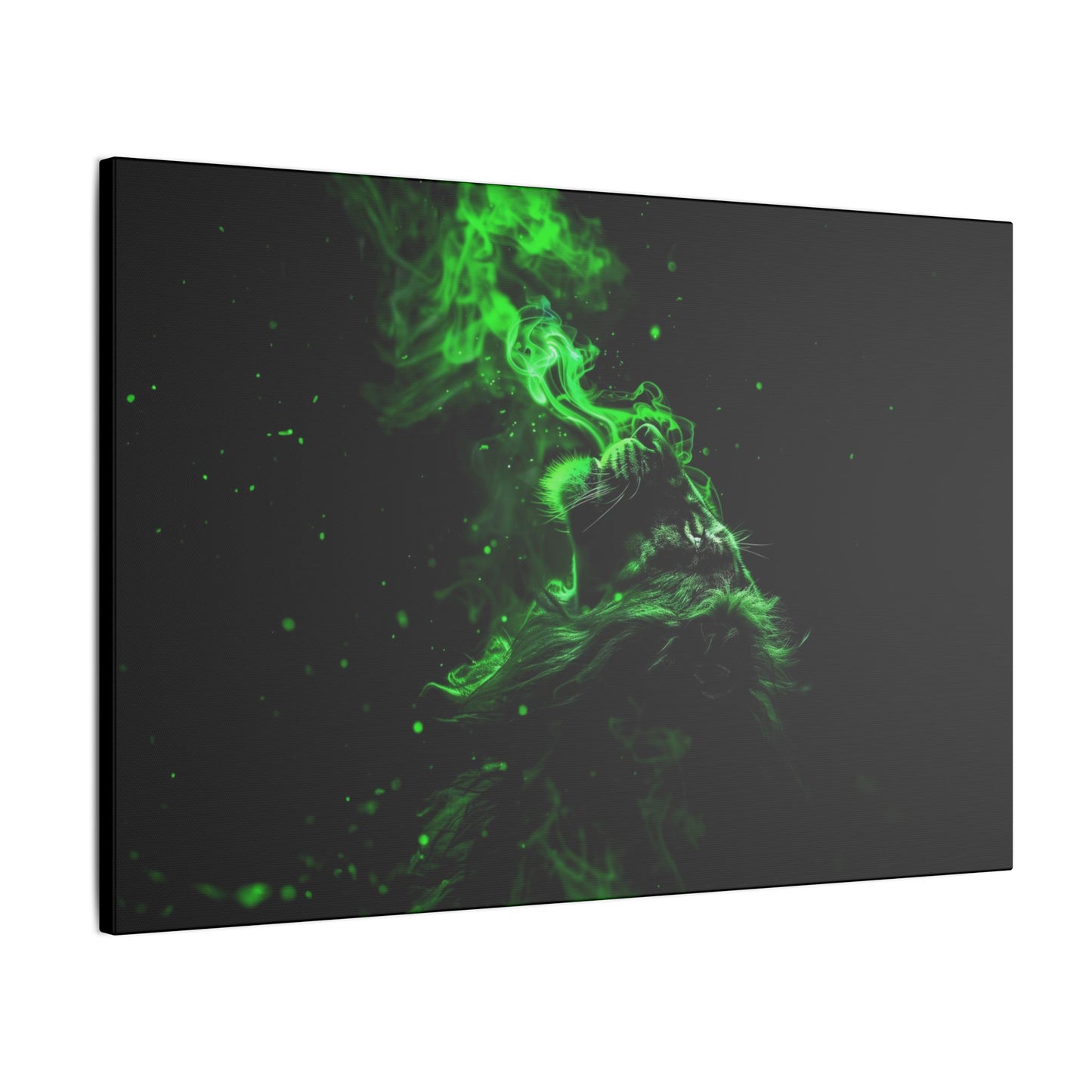 "Lion Breathing Smoke Wall Art on premium canvas, acrylic, and metal – front view"