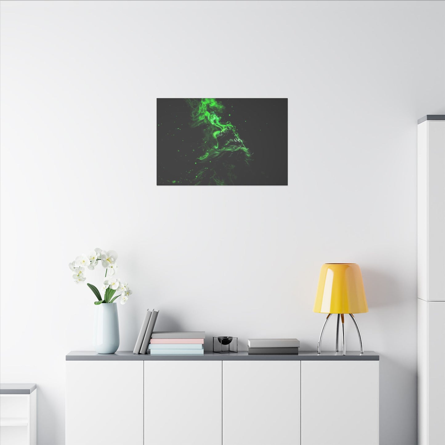 "Lion Breathing Smoke Wall Art on premium canvas, acrylic, and metal – front view"