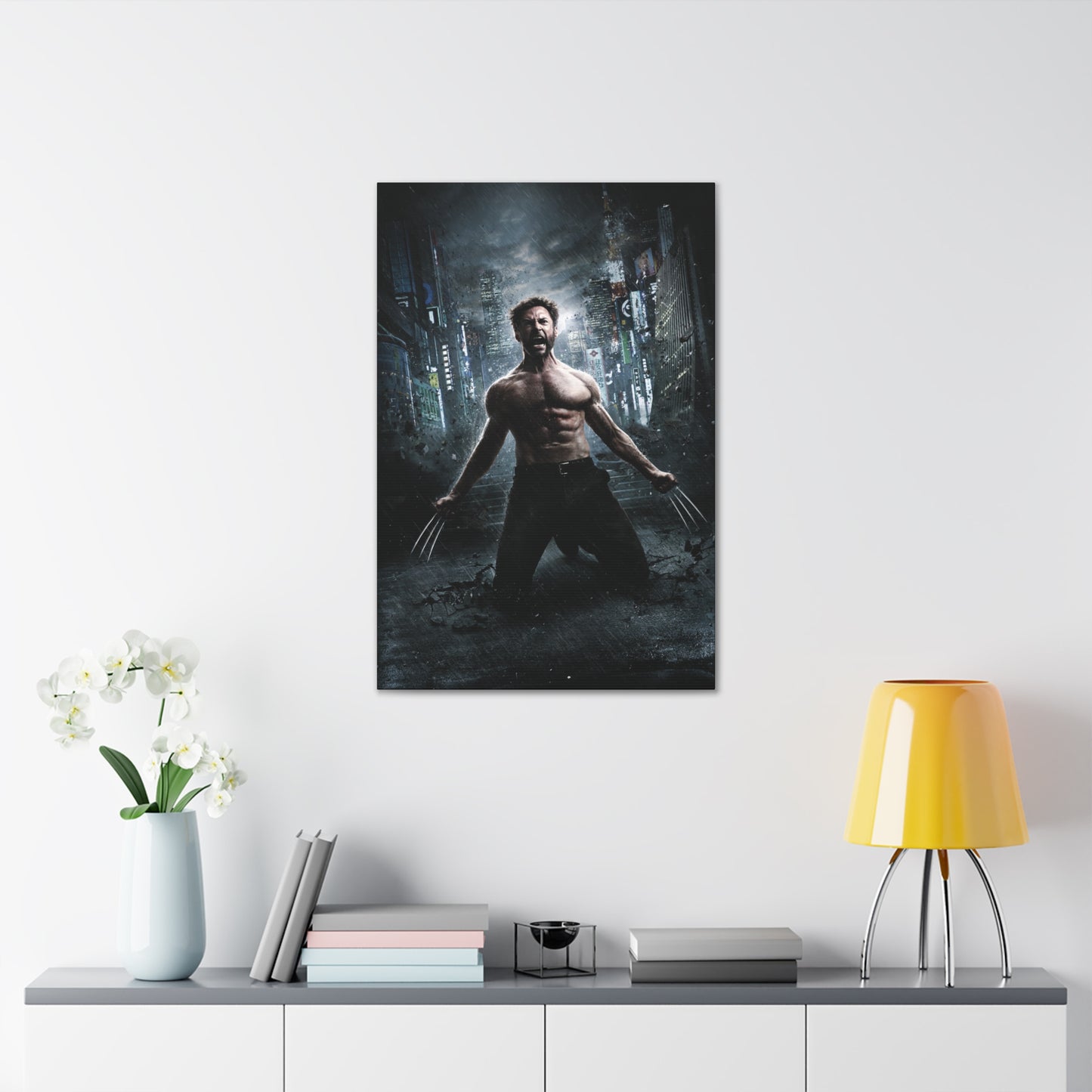 "Logan Legacy – Hugh Jackman as Wolverine Wall Art on canvas, acrylic, and metal – front view featuring a powerful portrait of Hugh Jackman as Logan."