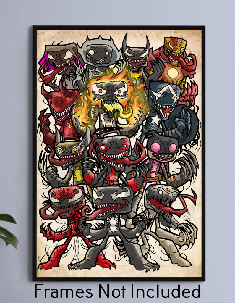Venomized Marvel and DC Characters Chibi Wall Art
