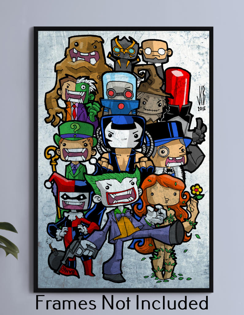 11x17 chibi-style print of Batman villains including Joker and Harley