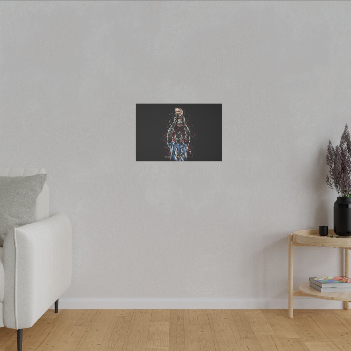 "Lionel Messi Wall Art on premium canvas, acrylic, and metal – front view featuring iconic football legend Lionel Messi"