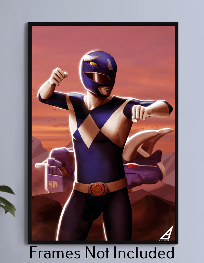 Blue Ranger with Triceratops Wall Art