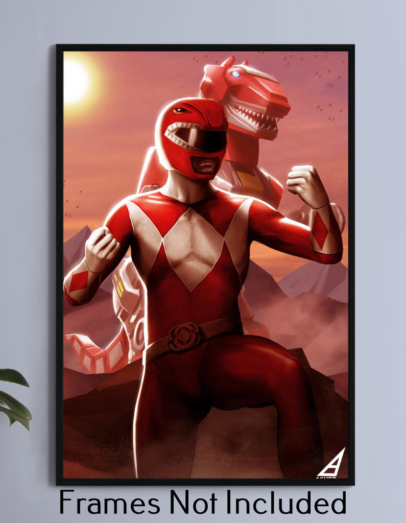 Red Ranger with Tyrannosaurus Wall Art