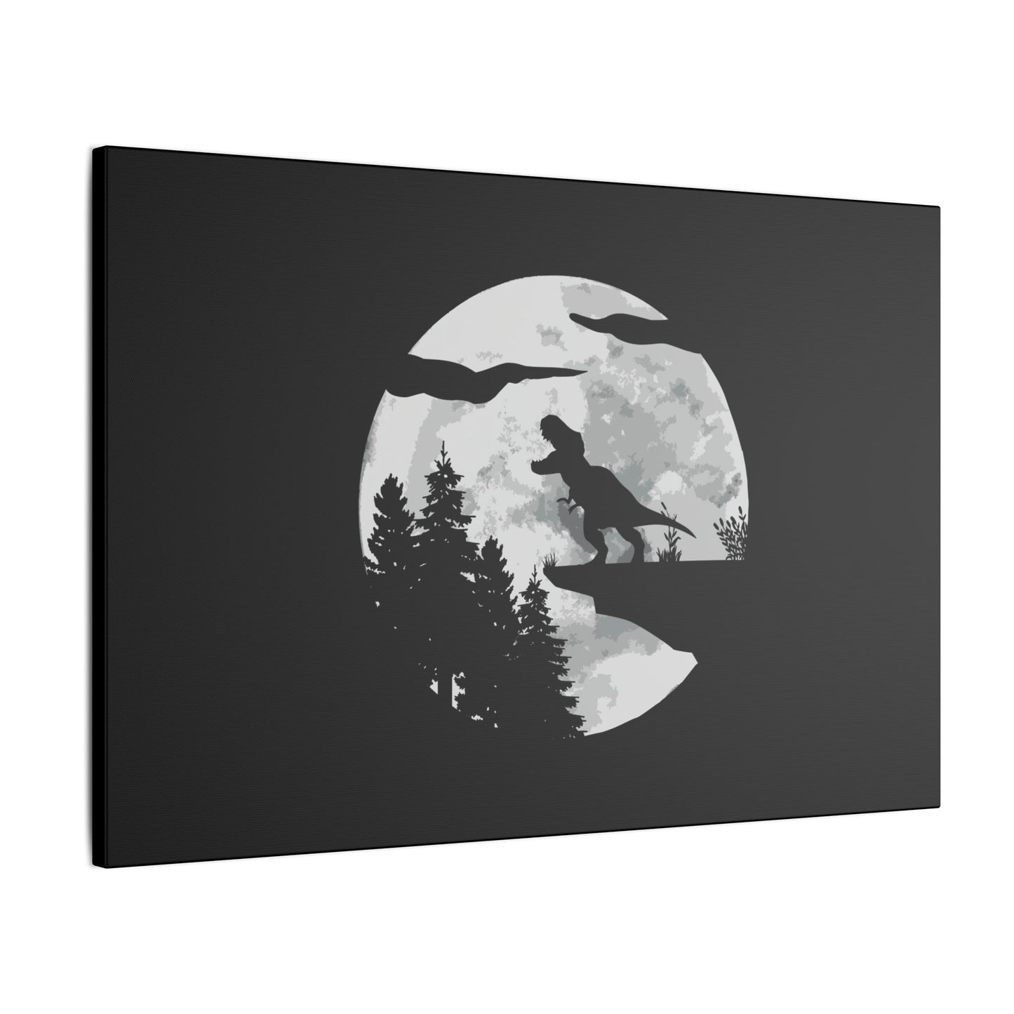 "T-Rex Silhouette Wall Art on premium canvas, acrylic, and metal – front view featuring a bold T-Rex silhouette"