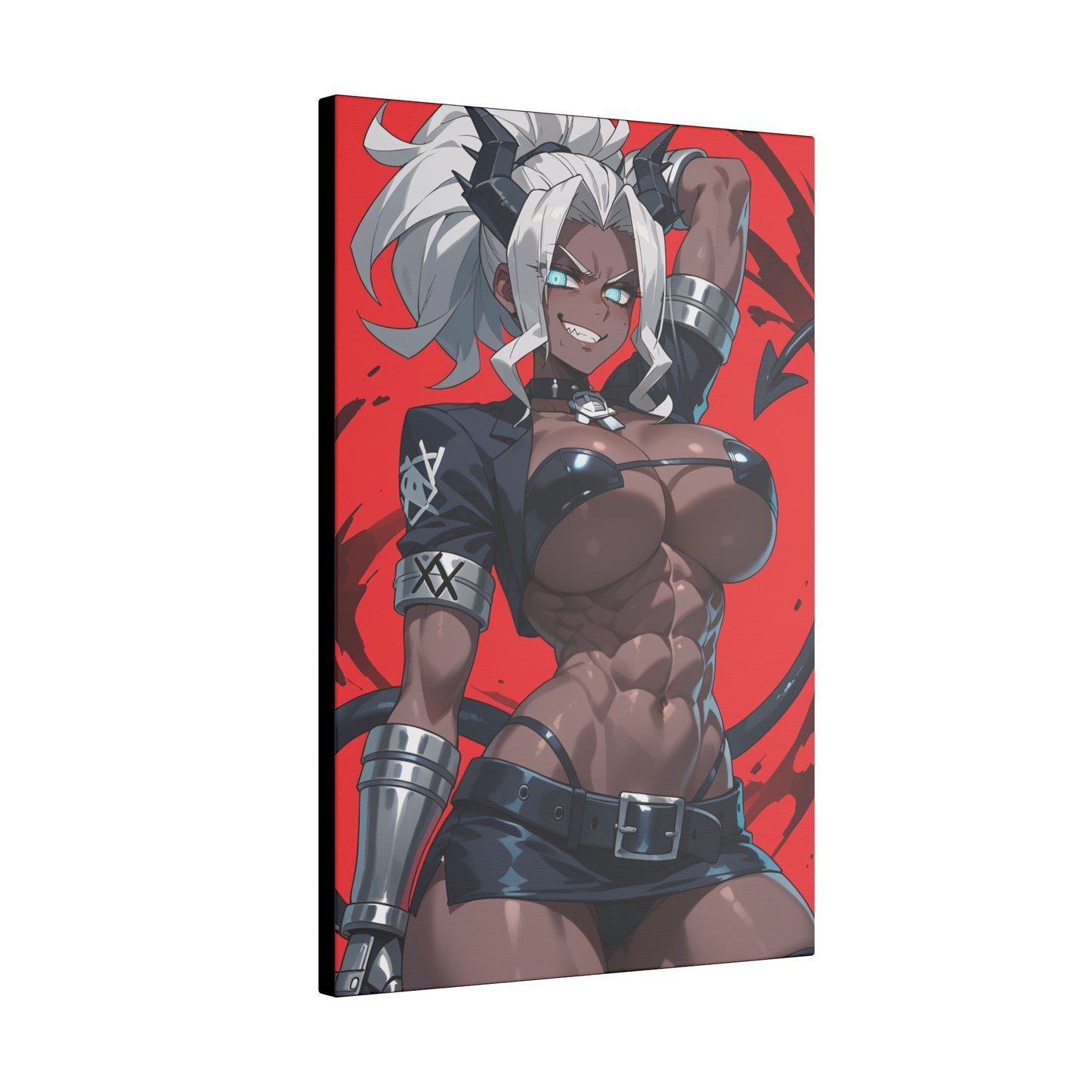 Helltaker Wall Art on premium canvas, acrylic, and metal – front view featuring the main character from Helltaker