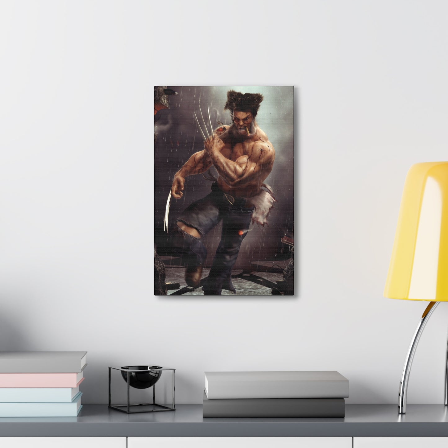 "Berserker Unchained – Wolverine Cutting Loose Wall Art on canvas, acrylic, and metal – front view featuring Wolverine mid-slash, claws extended in full rage."
