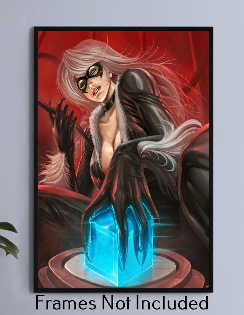 Black Cat stealing the Tesseract Cube Wall Art