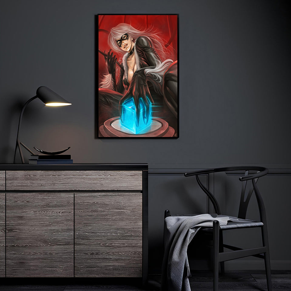 Black Cat stealing the Tesseract Cube Wall Art