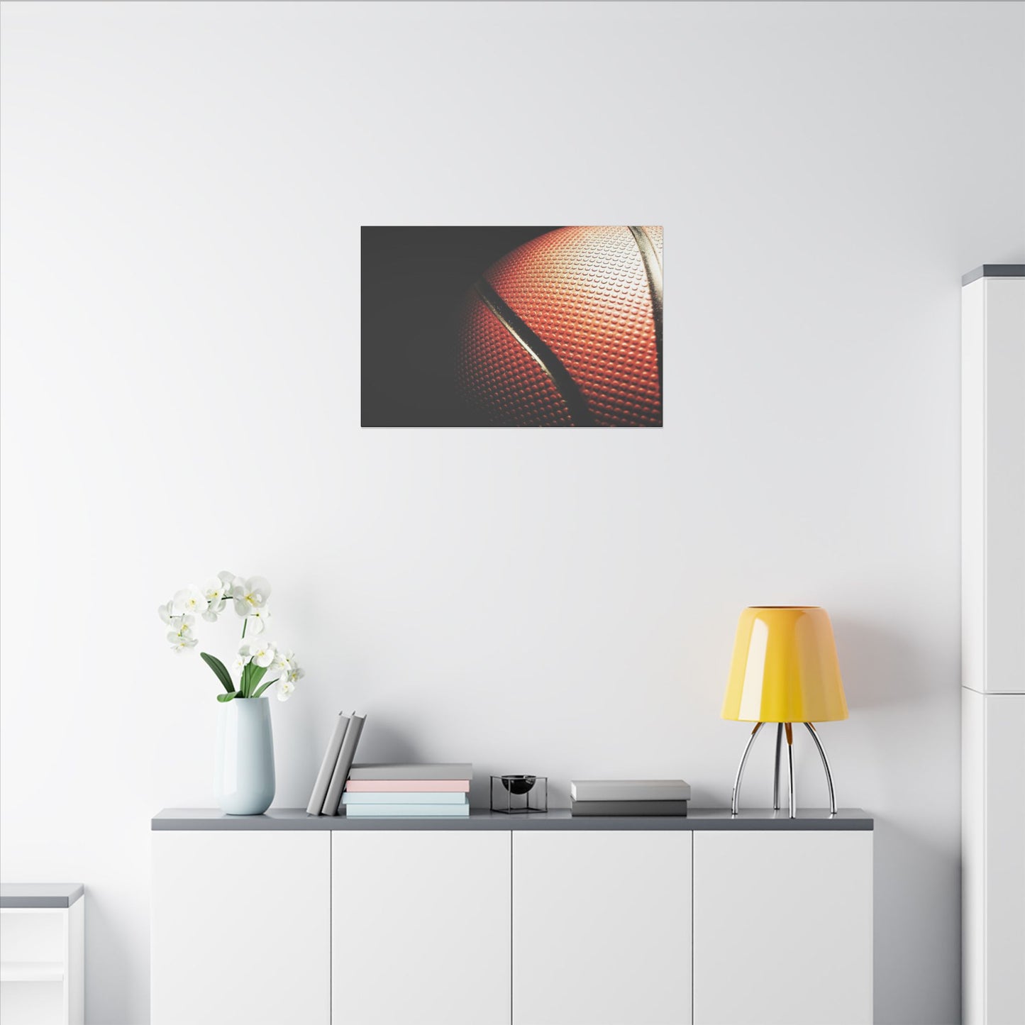 "Basketball Art Print on premium canvas, acrylic, and metal – front view showcasing dynamic sports imagery"