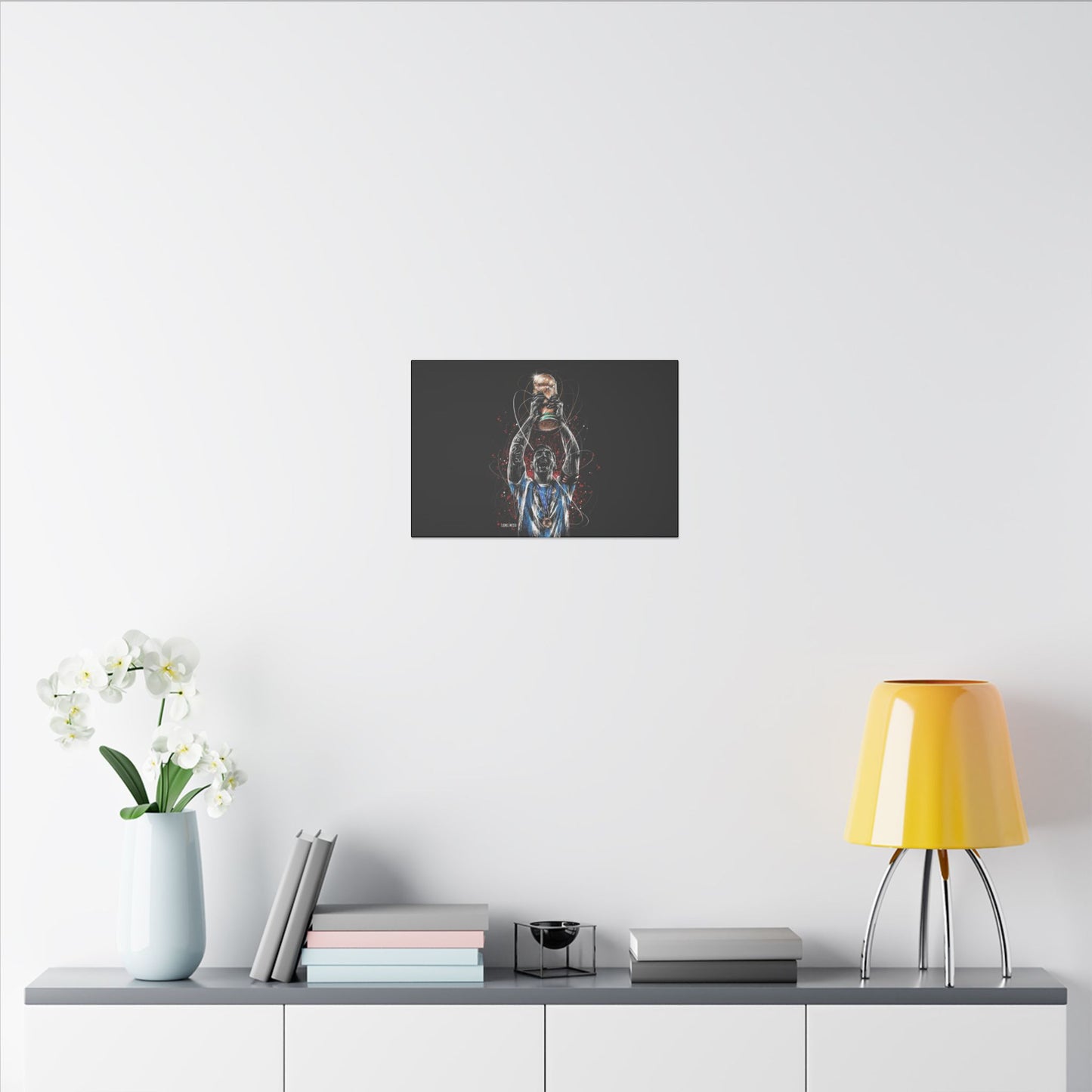 "Lionel Messi Wall Art on premium canvas, acrylic, and metal – front view featuring iconic football legend Lionel Messi"