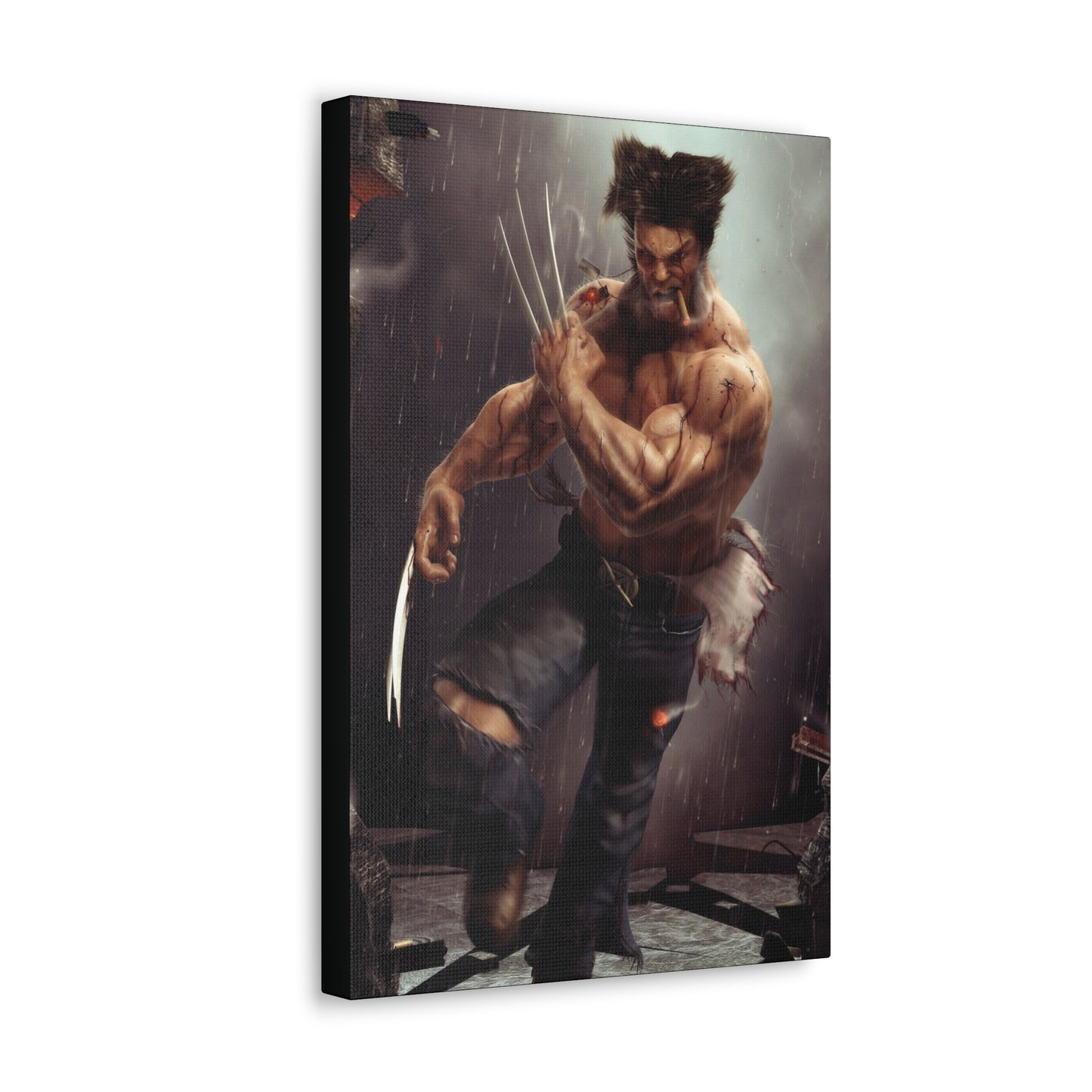 "Berserker Unchained – Wolverine Cutting Loose Wall Art on canvas, acrylic, and metal – front view featuring Wolverine mid-slash, claws extended in full rage."