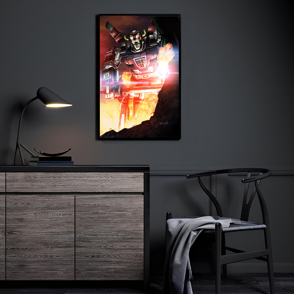 Voltron wielding sword in galactic battle stance, 11x17 mecha wall print