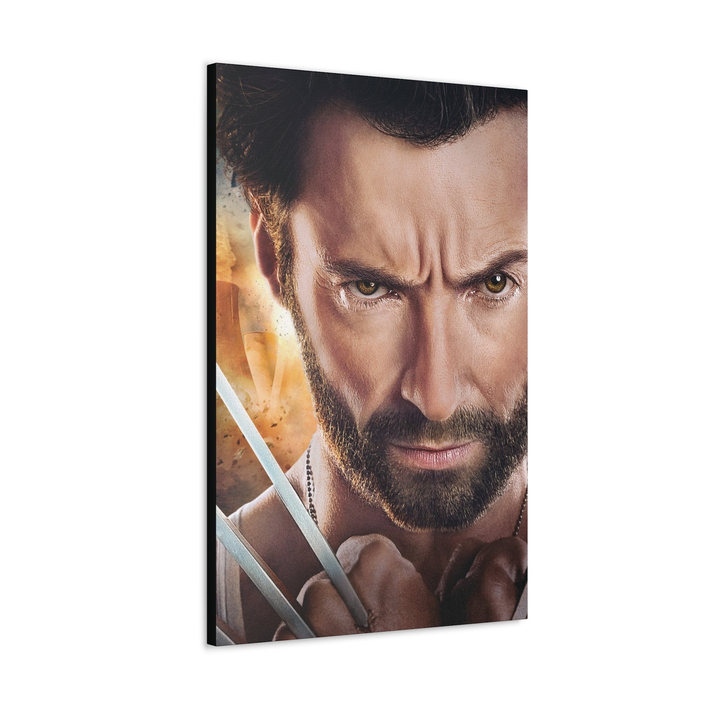 "Weapon X – Hugh Jackman Wolverine Claw Wall Art on canvas, acrylic, and metal – front view featuring Hugh Jackman as Wolverine with one claw extended in battle stance."